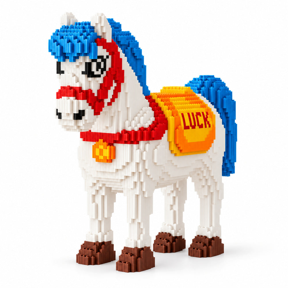 White Horse Building Block Set with Blue Mane