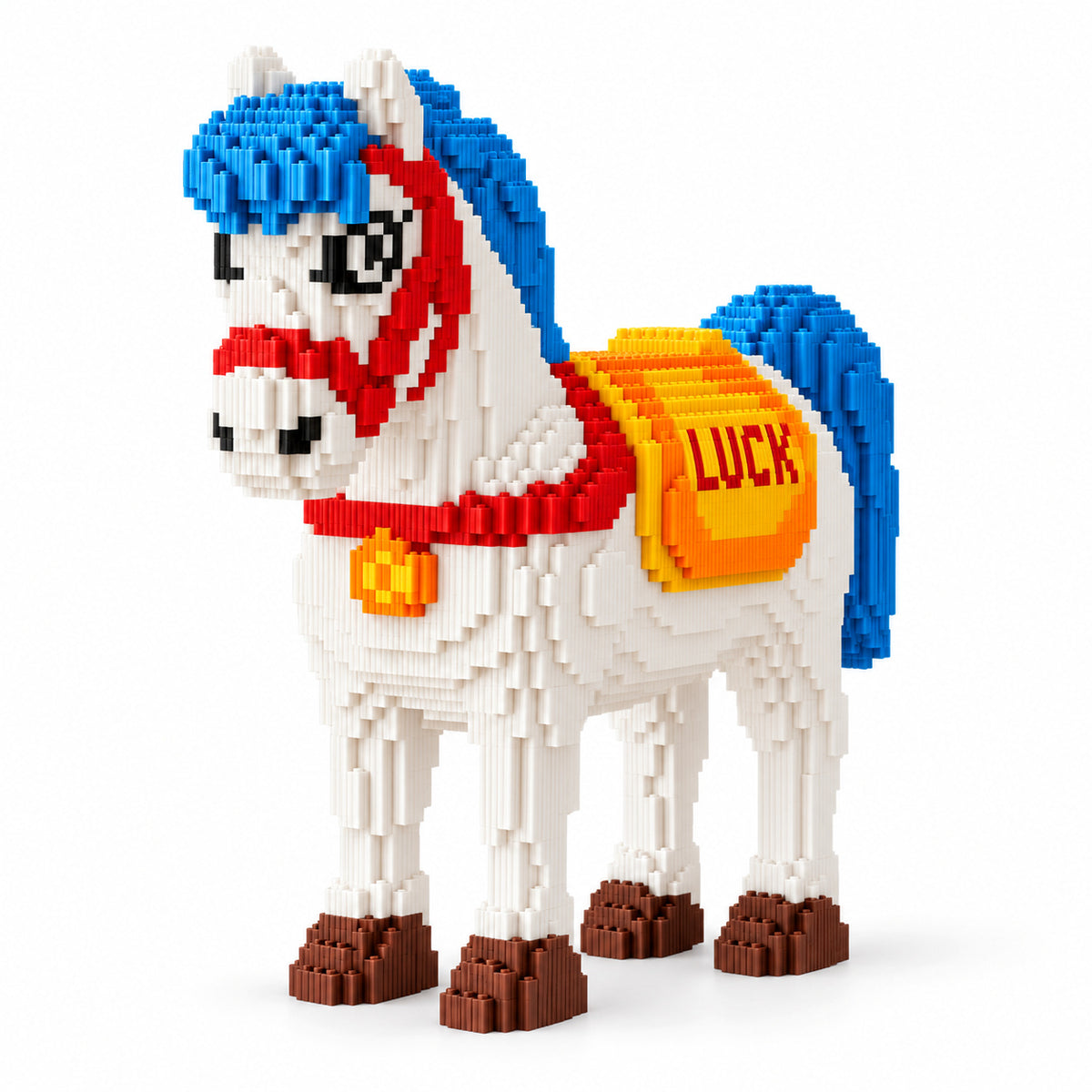 White Horse Building Block Set with Blue Mane