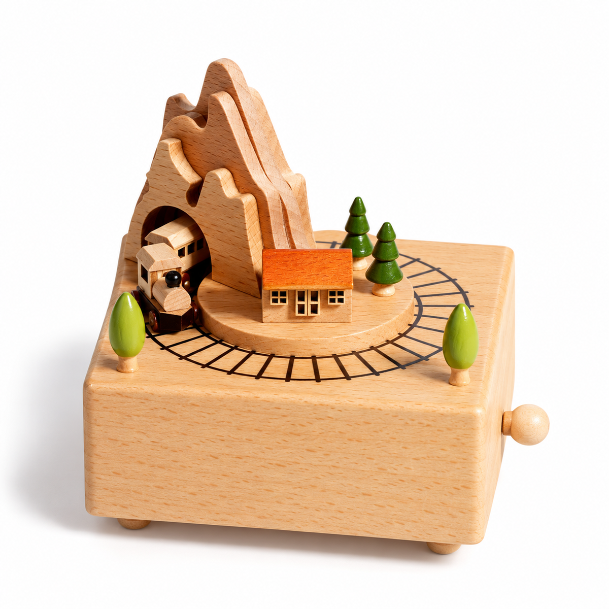 Wooden Music Box with Miniature Scenes