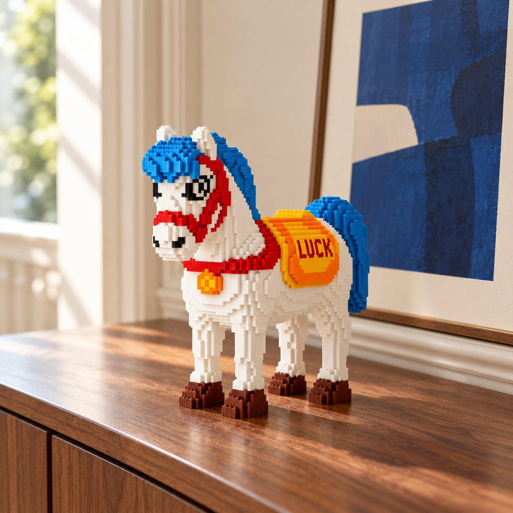 White Horse Building Block Set with Blue Mane