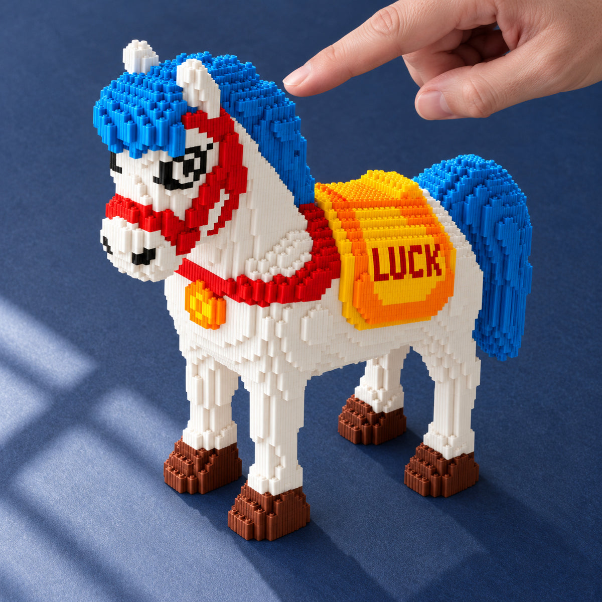 White Horse Building Block Set with Blue Mane