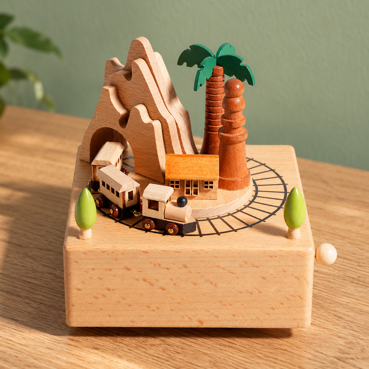 Wooden Music Box with Miniature Scenes