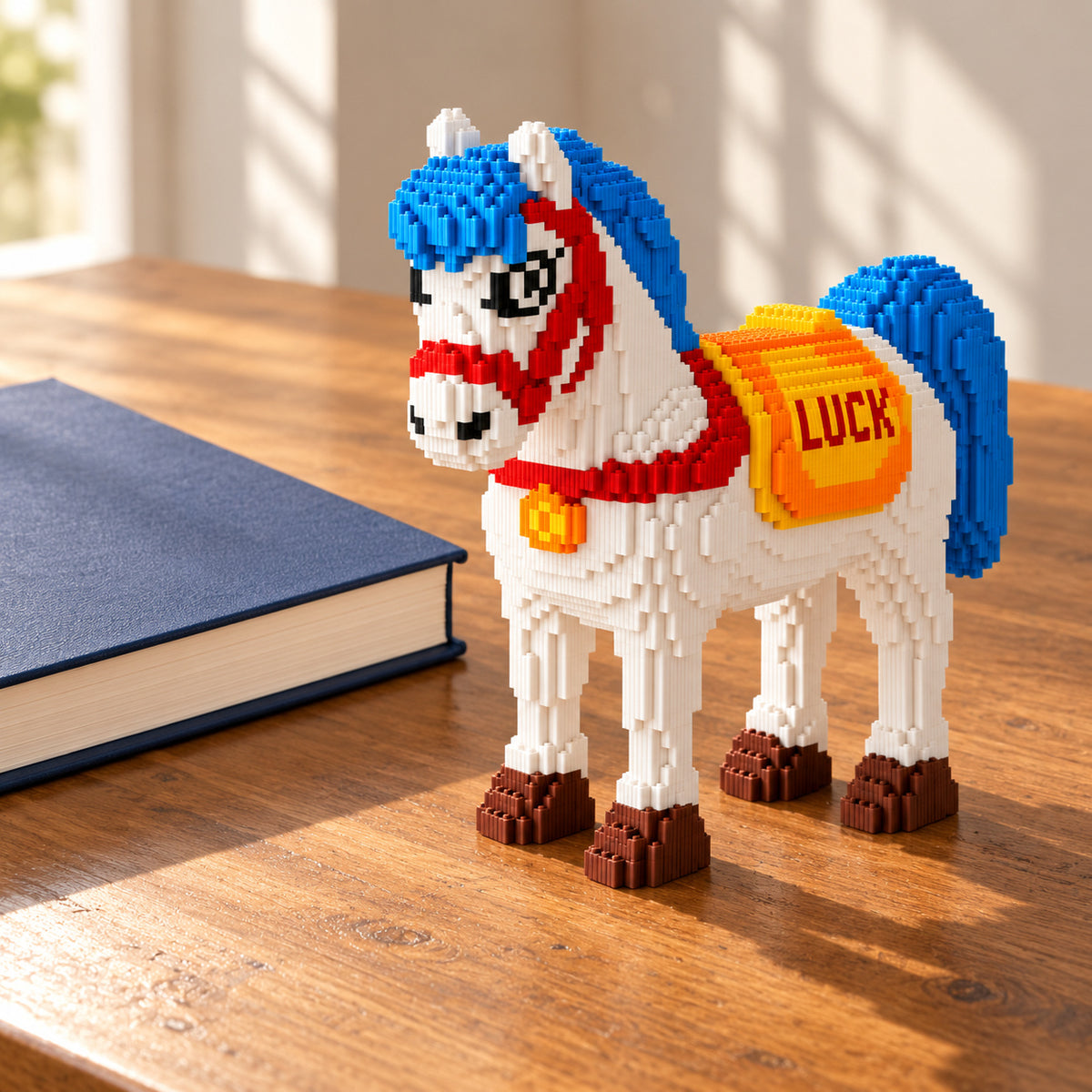 White Horse Building Block Set with Blue Mane