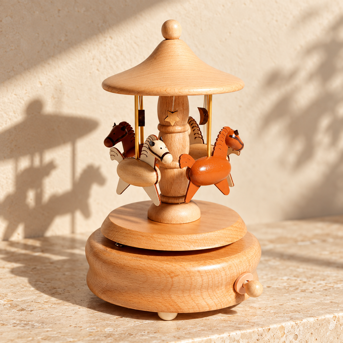 Wooden Music Box with Miniature Scenes