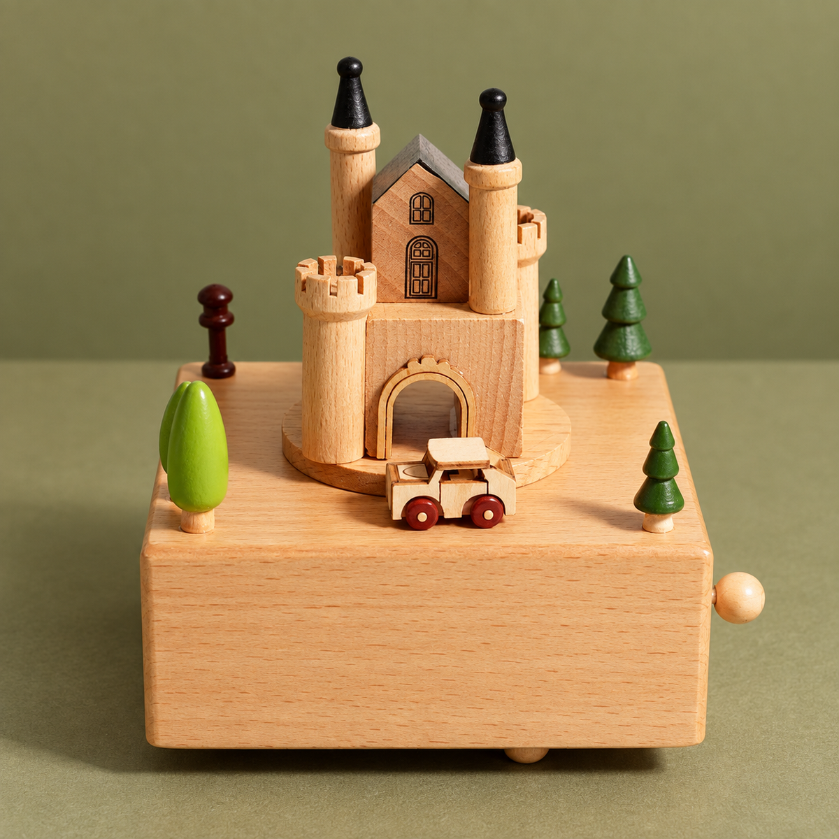 Wooden Music Box with Miniature Scenes