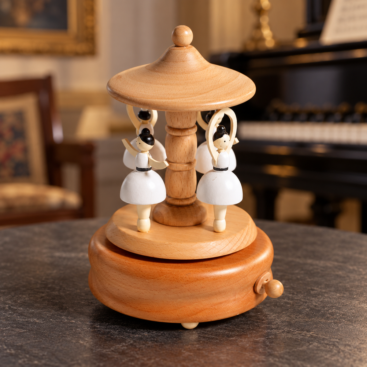 Wooden Music Box with Miniature Scenes