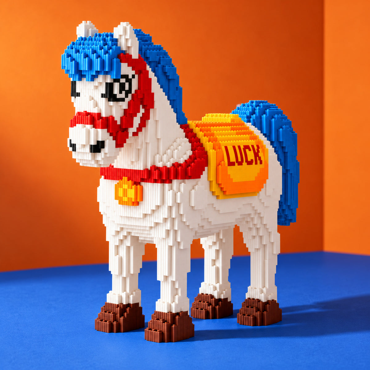 White Horse Building Block Set with Blue Mane