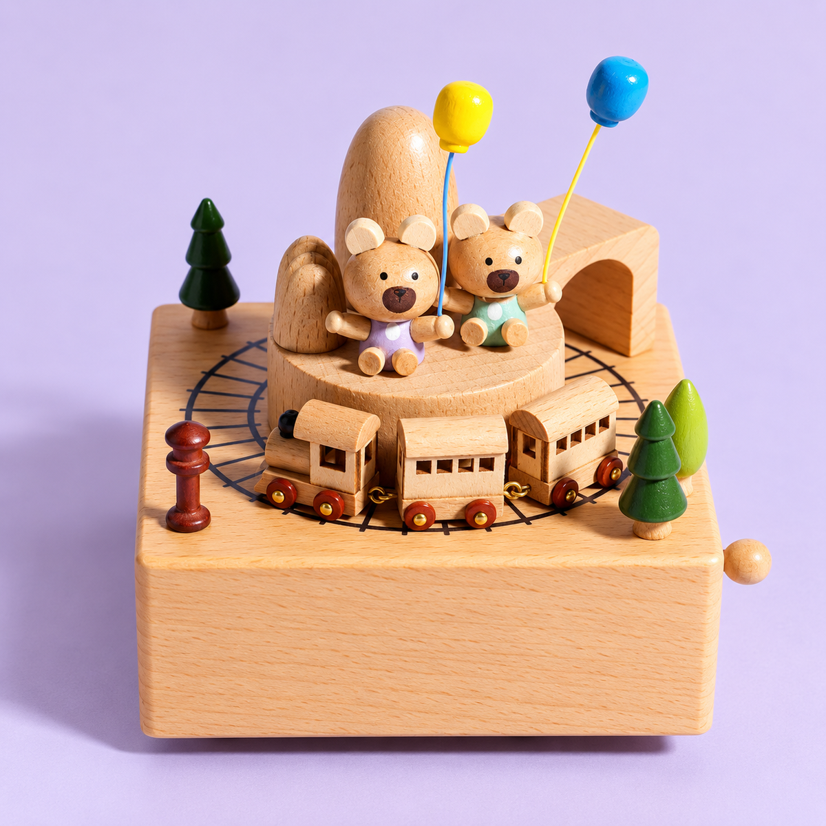 Wooden Music Box with Miniature Scenes
