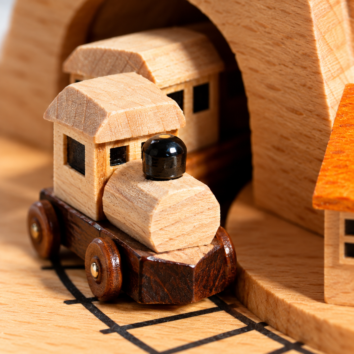 Wooden Music Box with Miniature Scenes