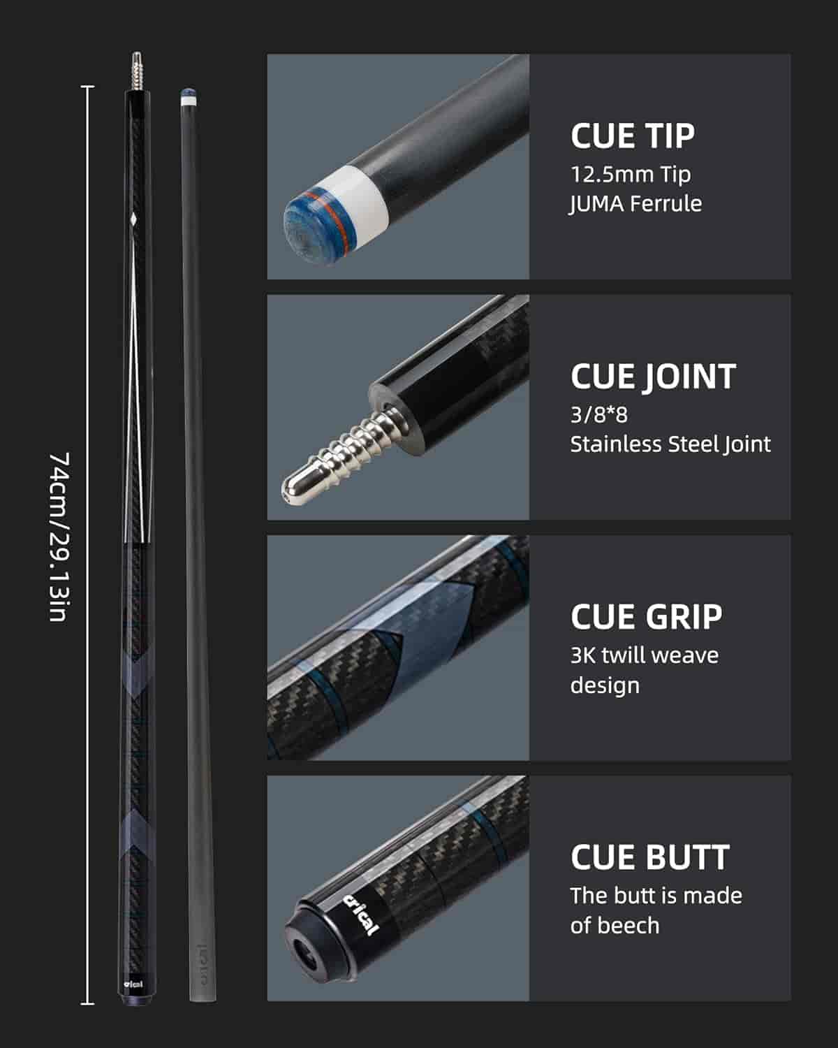 【CL-01】58" Carbon Fiber Pool Cue 12.5mm Tip