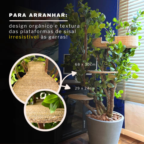 1.6m Natural Tree Cat Tower｜3-Level Indoor Cat Tree with Sisal Platforms